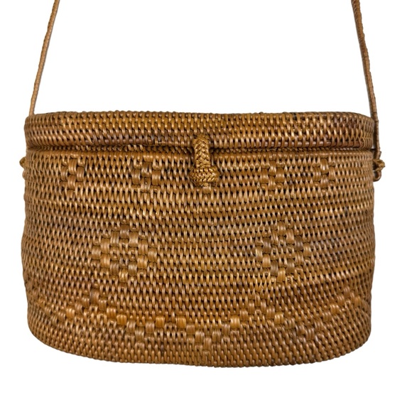 Handwoven Rattan Bag Purse Shoulder Crossbody Brown - Picture 1 of 16
